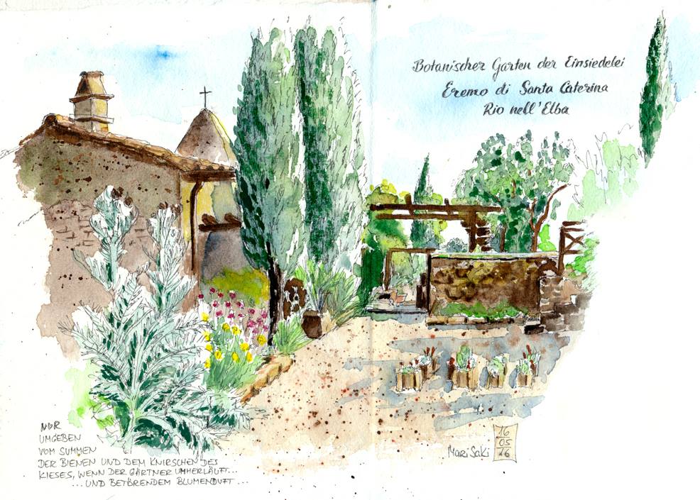 Botanischer Garten bei Eremo di Santa Caterina, gemalt von Marisa Kirko.